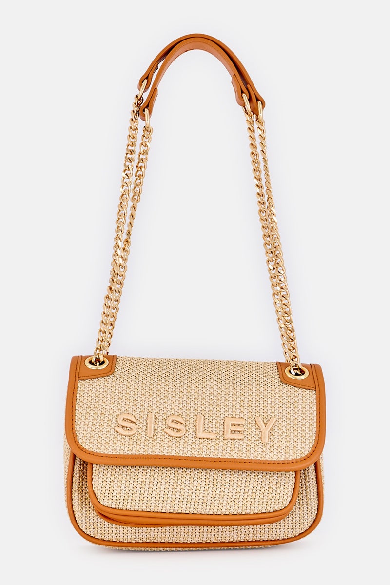 SISLEY Women Brand Logo Shoulder Bag, Beige - Image 1
