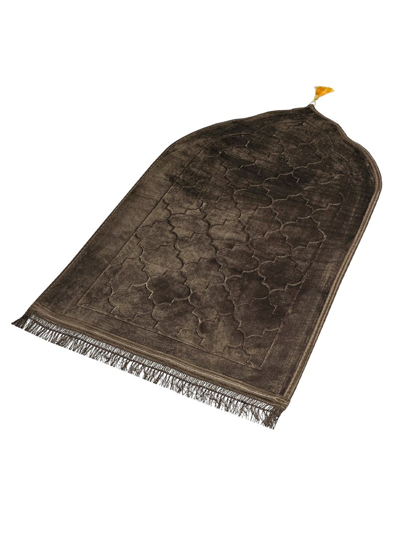 Fabienne Embossed Prayer Mat Dark Brown 80x120cm Large Size Anti-Slip Velvet Top Thick Padded Prayer Rug Dome Design Sajadah Prayer Carpet for Men Women Eid Gift Ramadan  - Image 1