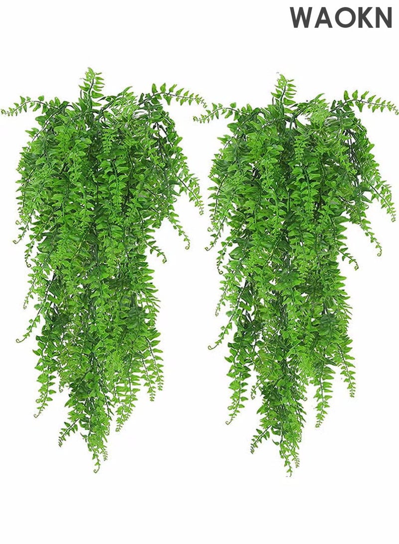 WAOKN 2-Piece Artificial Ivy Leaf Boston Fern Fake Greenery Green with Realistic Faux Leaves Eco-Friendly Fake Hanging Plant with Pot Decor for Home and Office Indoor and Outdoor Garden Shelf - Image 1