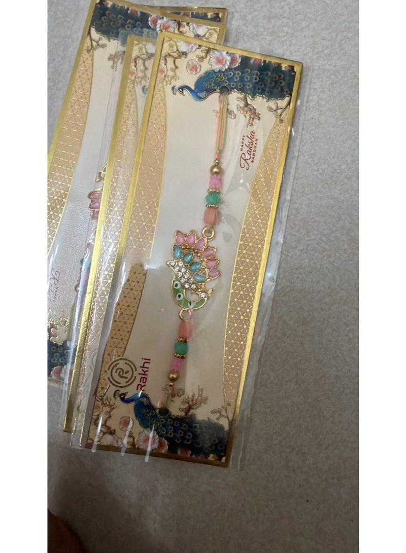 Elegant Peacock Design Rakhi with Multicolor Beads & Sparkling Stonework / RAKSHABANDHAN BHAI RAKHI - Image 2