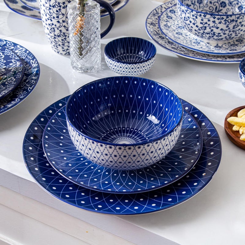 Cerkik Ceramic Soup Bowls Set - 23 Oz Deep Cereal Bowl for kitchen - 6 Inch Porcelain Salad Bowl for Pasta  Dessert  Ramen - Microwave Dishwasher Safe - Set of 6 - Vintage Blue - Image 5