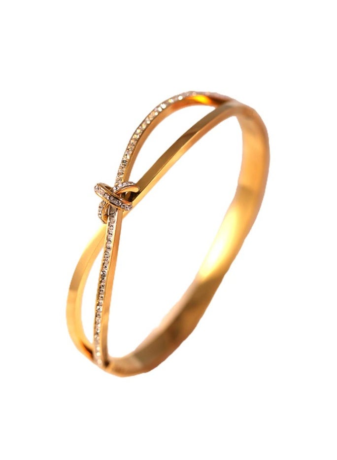AMETOER Minimalist Women's 18K Gold-Plated Stainless Steel Bracelet - High-Quality Colorfast Jewelry with Diamond-Studded Knot Design - Image 1