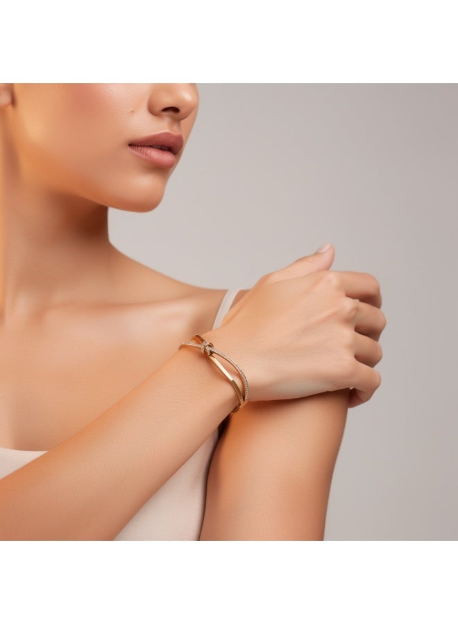 AMETOER Minimalist Women's 18K Gold-Plated Stainless Steel Bracelet - High-Quality Colorfast Jewelry with Diamond-Studded Knot Design - Image 2