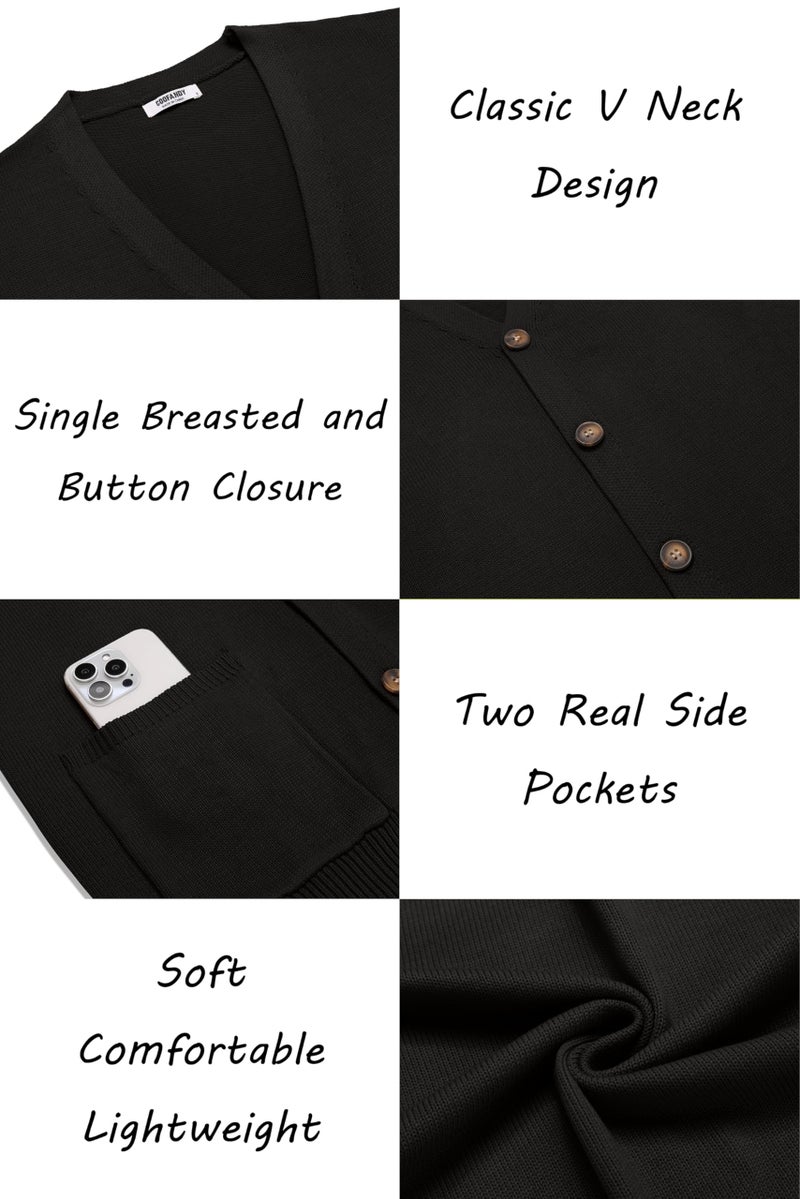 COOFANDY Men's Cardigan Sweater Long Sleeve Casual V Neck Button Down Knitted Sweater with Pockets Black - Image 5