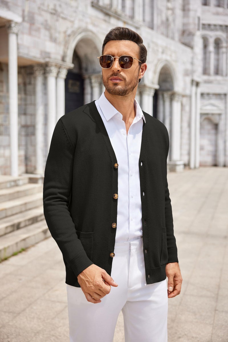 COOFANDY Men's Cardigan Sweater Long Sleeve Casual V Neck Button Down Knitted Sweater with Pockets Black - Image 4
