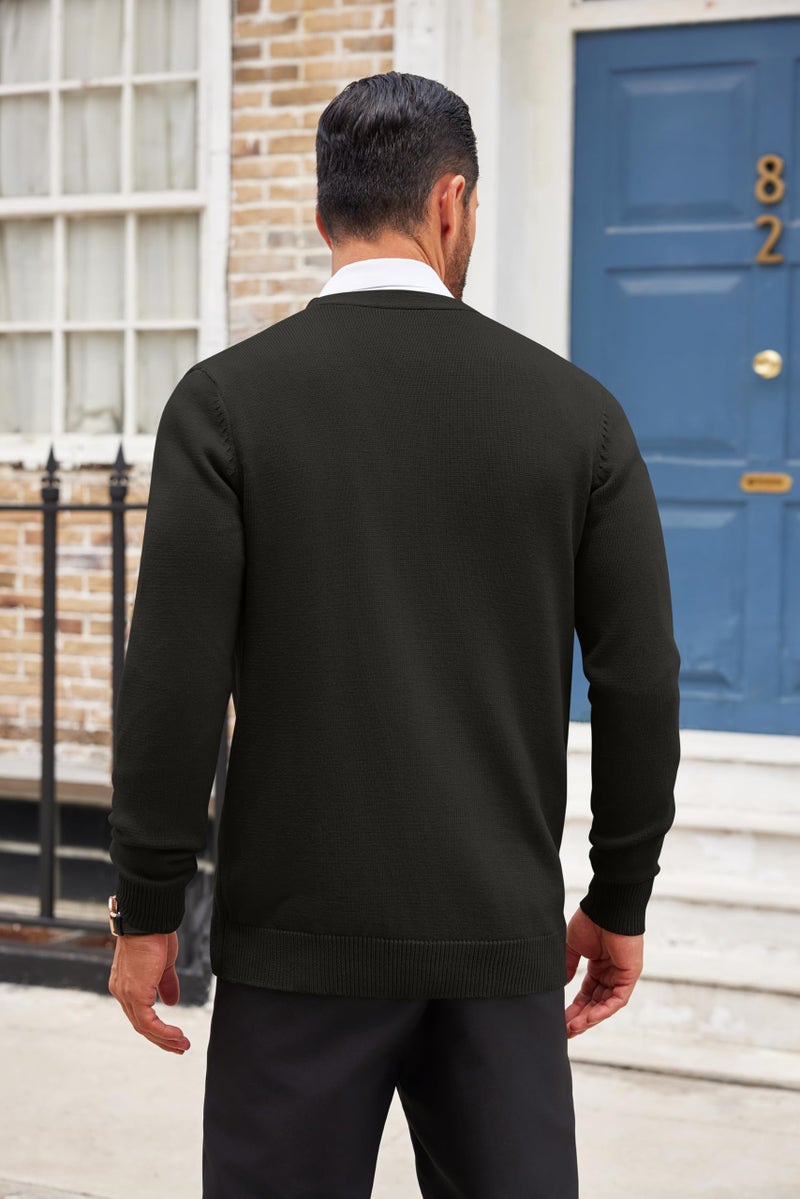 COOFANDY Men's Cardigan Sweater Long Sleeve Casual V Neck Button Down Knitted Sweater with Pockets Black - Image 3