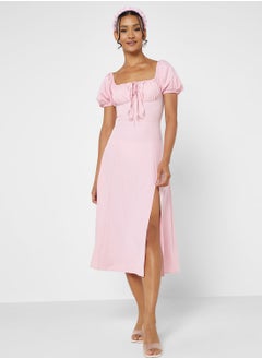 Ginger Square Neck A Line Dress With Side Slit  - Image 4