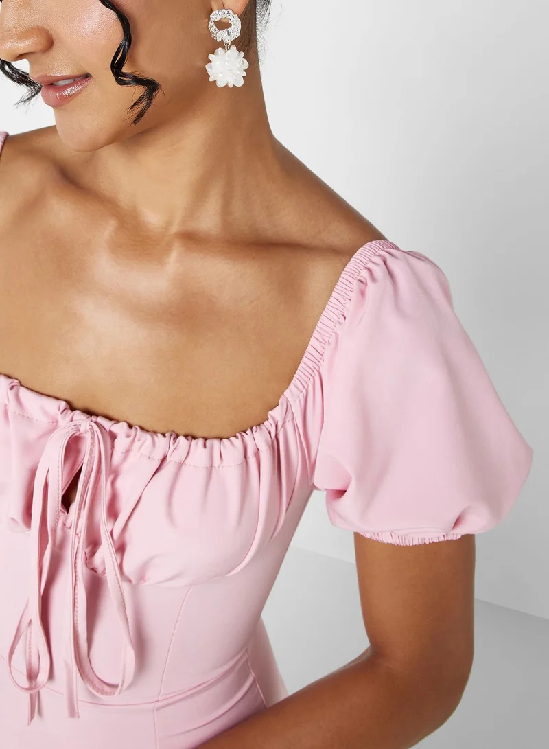 Ginger Square Neck A Line Dress With Side Slit