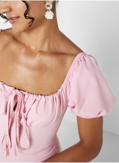 Ginger Square Neck A Line Dress With Side Slit  - Image 3