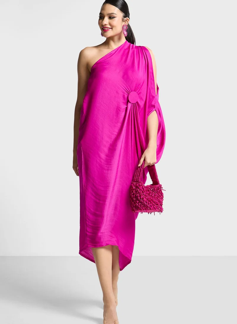 The Arab Crab One Shoulder Cape Sleeve Tiered Dress