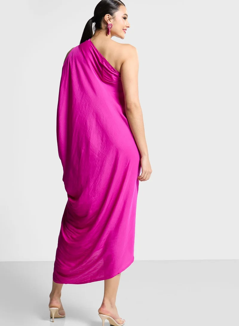 The Arab Crab One Shoulder Cape Sleeve Tiered Dress