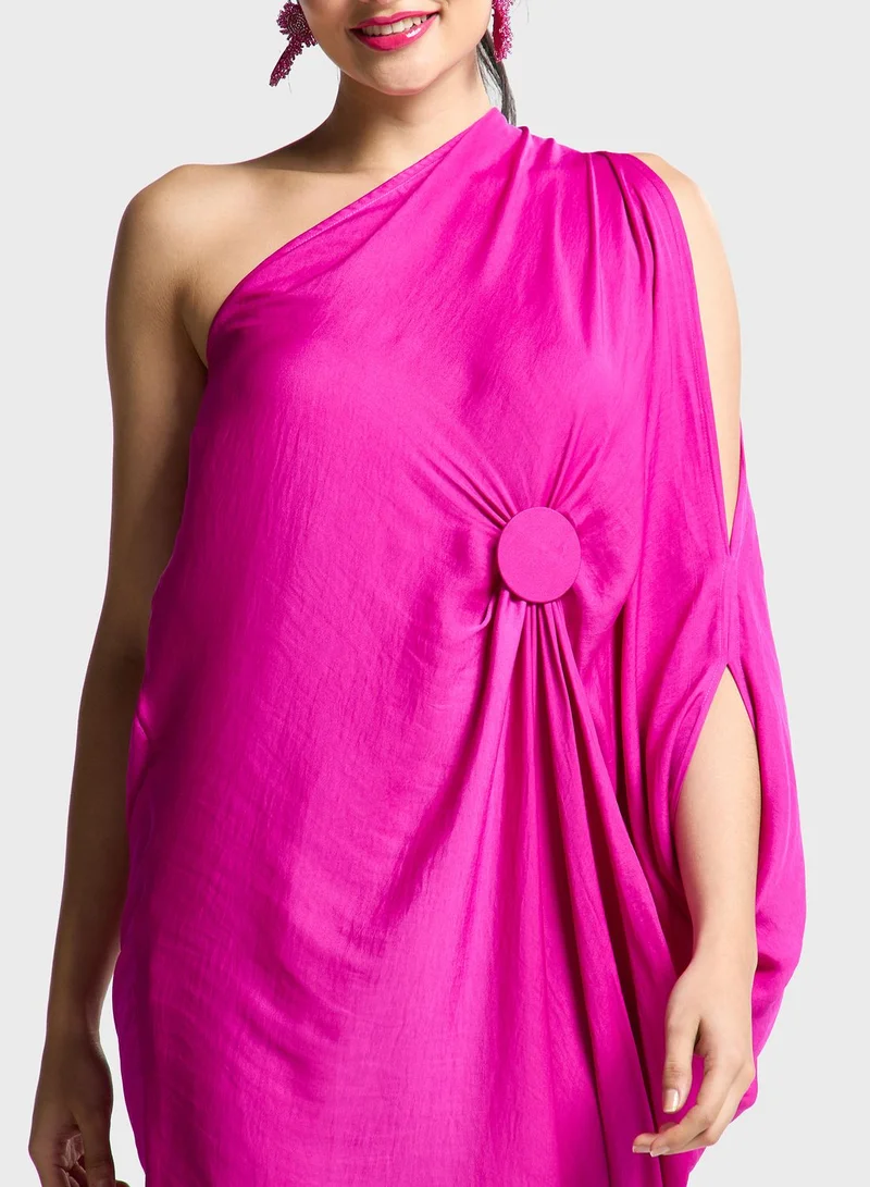 The Arab Crab One Shoulder Cape Sleeve Tiered Dress
