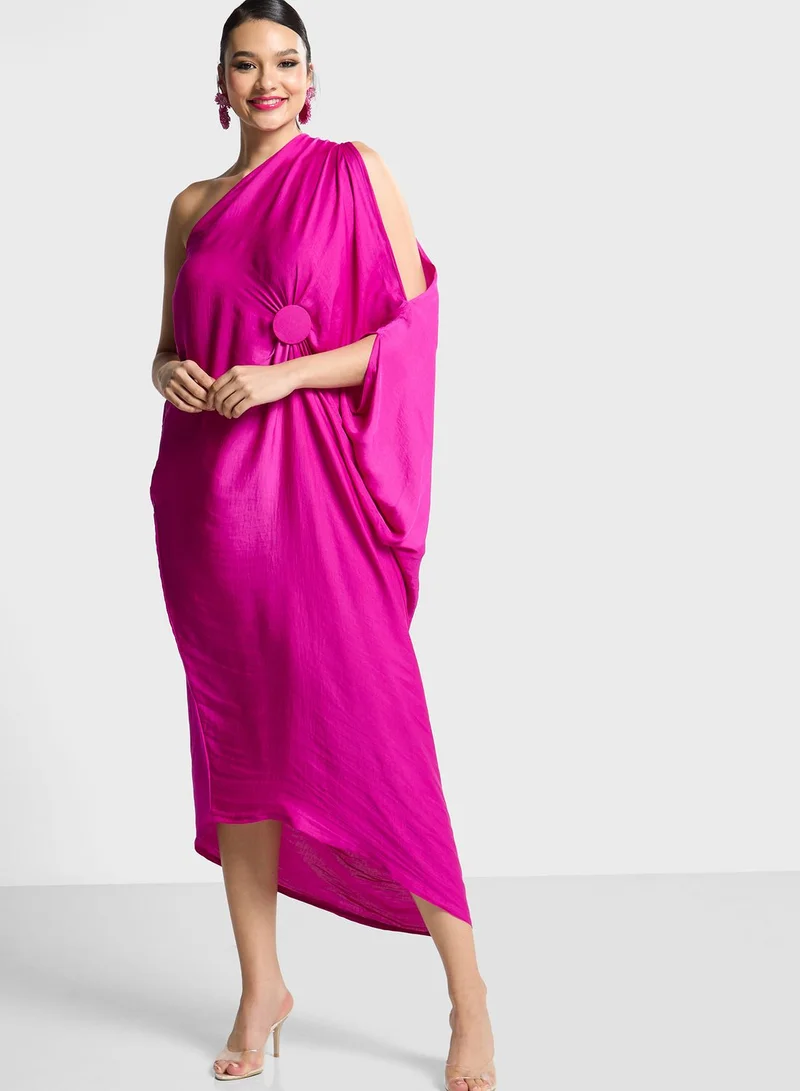 The Arab Crab One Shoulder Cape Sleeve Tiered Dress