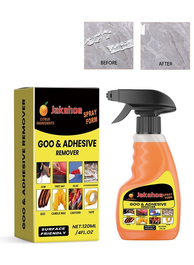 Jakehoe Goo & Adhesive Remover, Glue Remover Spray, Adhesive Remover For Cars, Glue Removal Liquid Tape Remover Sticker Lifter, Safe Adhesive Remover Multifunctional Glue Remover For Car Interiors Removes Residue Labels Decals, 120ML - Image 1