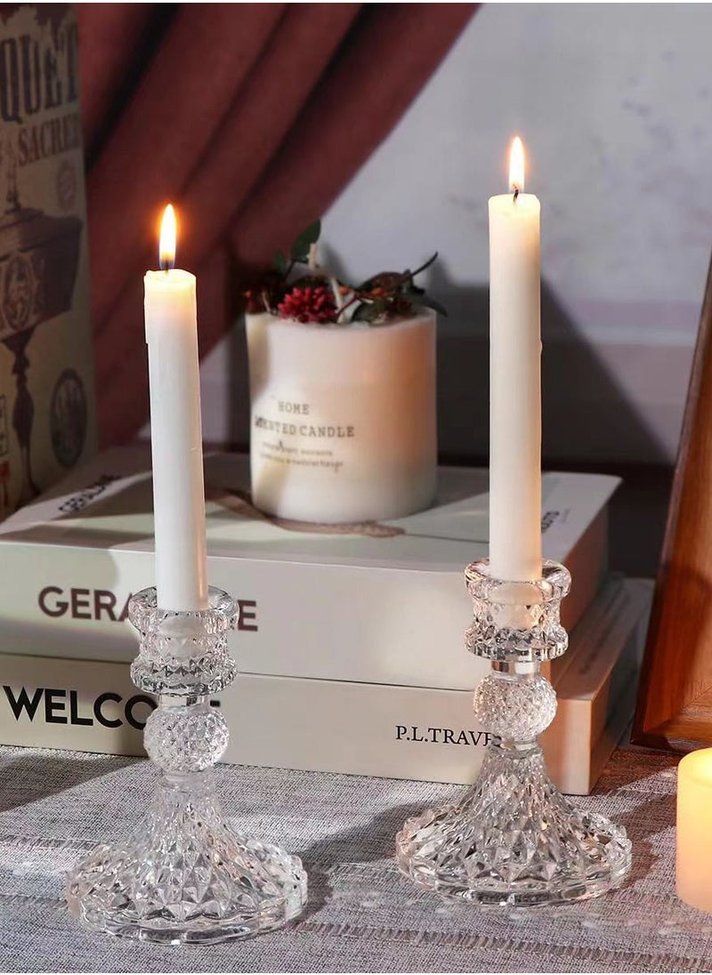 Vixplorn Clear Crystal Candle Holder Set of 2 pcs, Glass Candlestick Holder,  for Wedding Party Table Anniversary Dining Room Table Home Dinner Table Home Decor  - Image 3