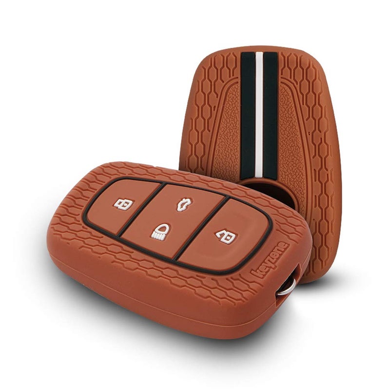 keyzone Striped Silicone Key Cover Compatible forPunch EV,Altroz,Nexon EV,Punch,Tigor EV,Safari,Tiago EV,Nexon,Harrier,Tiago,Tigor 4 Button Smart Key (Brown) - Image 1