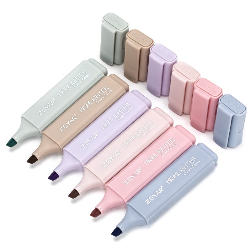 ZEYAR Highlighter Pen, Cream Colors Chisel Tip, Aesthetic Highlighter Marker, Water Based, Quick Dry, No Bleed, for Bible Study Notes School Office (6 Delight Colors) - Image 1