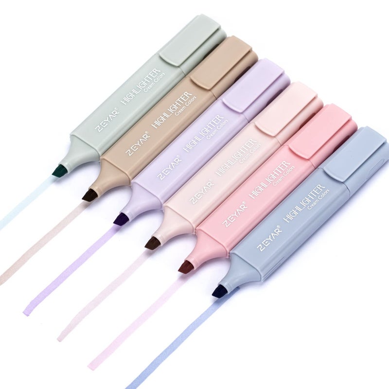 ZEYAR Highlighter Pen, Cream Colors Chisel Tip, Aesthetic Highlighter Marker, Water Based, Quick Dry, No Bleed, for Bible Study Notes School Office (6 Delight Colors) - Image 4