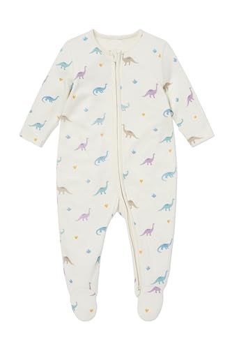 MORI Baby Clever Zip Up Pajamas with Dino Print Viscose from Bamboo Unisex Footed Sleepwear with Scratch Mitts for Boys and Girls Newborn - Image 1