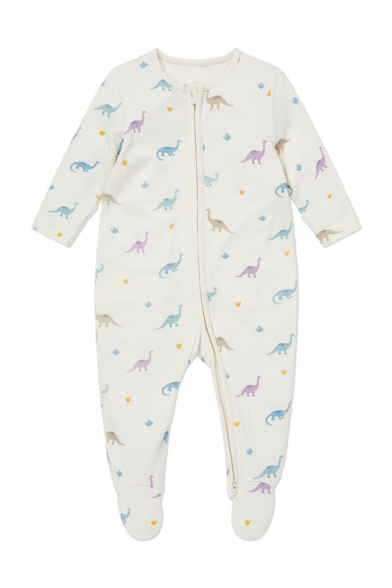 MORI Baby Clever Zip Up Pajamas with Dino Print Viscose from Bamboo Unisex Footed Sleepwear with Scratch Mitts for Boys and Girls Newborn - Image 2