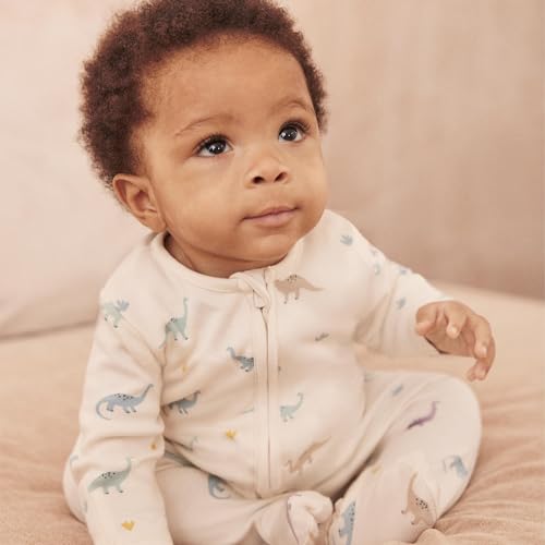 MORI Baby Clever Zip Up Pajamas with Dino Print Viscose from Bamboo Unisex Footed Sleepwear with Scratch Mitts for Boys and Girls Newborn - Image 3