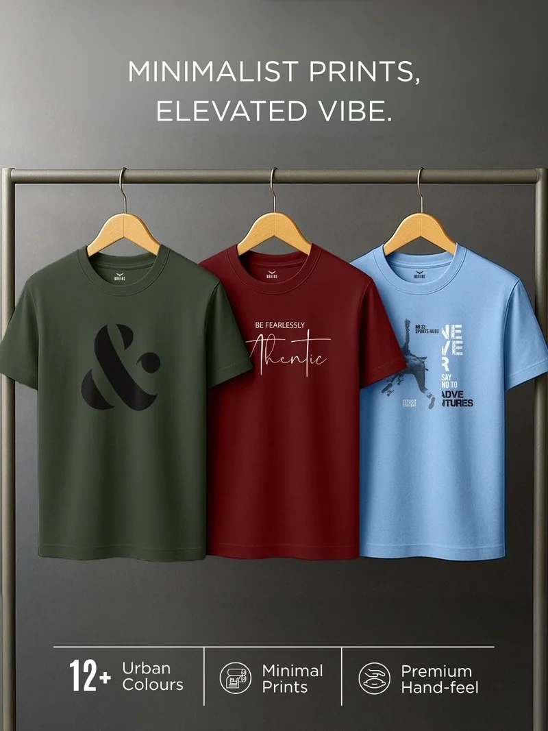NOBERO  Men's Cotton Regular Fit T-Shirt - 3 Pack for Men | Best Price UAE