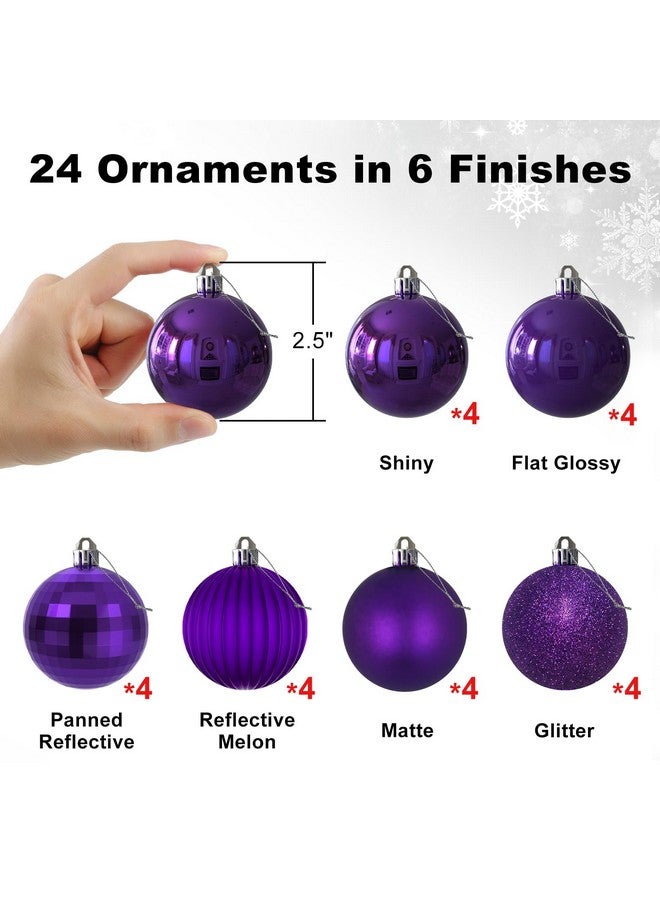 جايم إكسل زينة شجرة عيد الميلاد من GameXcel، 24 كرة زينة لشجرة عيد الميلاد مقاومة للكسر، كرة متوسطة الحجم معلقة، أرجوانية، عبوة من 24 قطعة، 2.5 بوصة - Image 2