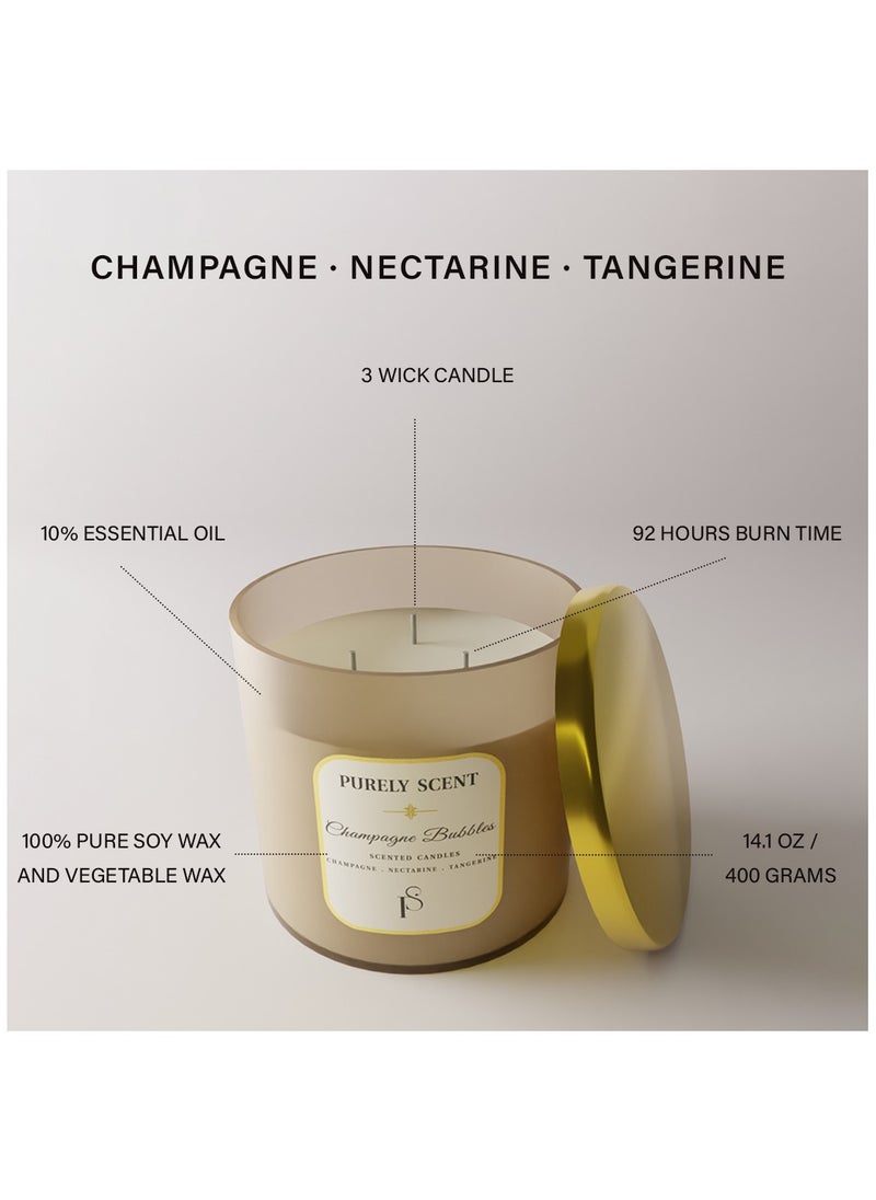 PURELY SCENT Champagne Bubbles Scented Candle for Home, Office, 100% Pure Soy Wax and Vegetable Wax, 92 Hours Burn Time, Fragrant Candles, Scented Candle for Aromatherapy, 14.1 Oz/400 Grams  - Image 2