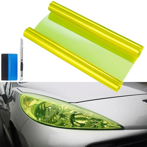 fangfei 12 by 48 inches Self Adhesive Auto Car Tint Headlight Taillight Fog Light Vinyl Smoke Film Sheet Sticker Cover (Fluorescent Yellow) - Image 1