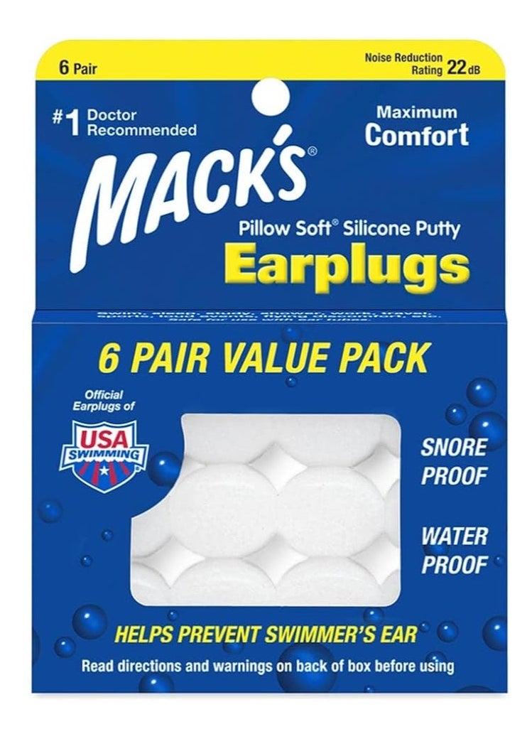 Mack's - Pillow Soft Silicone Earplugs Value Pack, 6 Count - Image 1