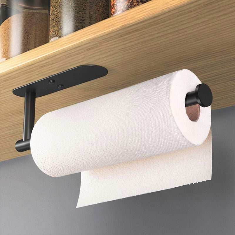 VAEHOLD Adhesive Paper Towel Holder Under Cabinet Wall Mount for Kitchen Paper Towel, Black Paper Towel Roll Holder Stick to Wall, SUS304 Stainless Steel（Black） - Image 2