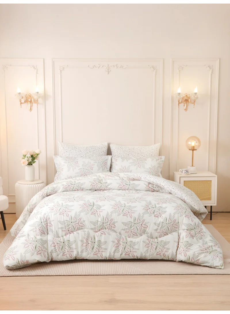6-Pcs Printed King Comforter Set | Fits 200x200 cm Size Bed | Soft Brushed Microfiber | Reversible Printed Comforter | 350 GSM Down Alternative Fill