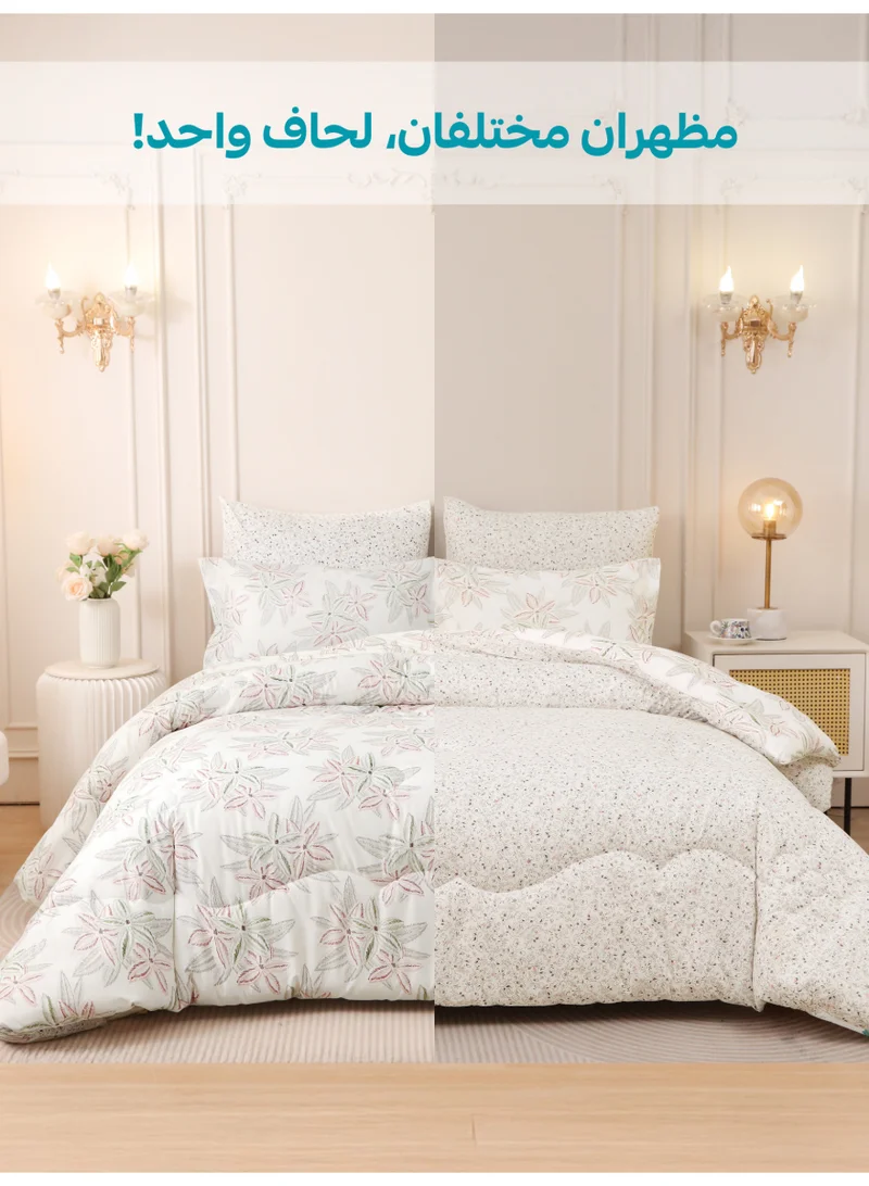 Donetella KING 6-Pcs Printed King Comforter Set | Fits 200x200 cm Size Bed | Soft Brushed Microfiber | Reversible Printed Comforter | 350 GSM Down Alternative Fill  | Best Price UAE