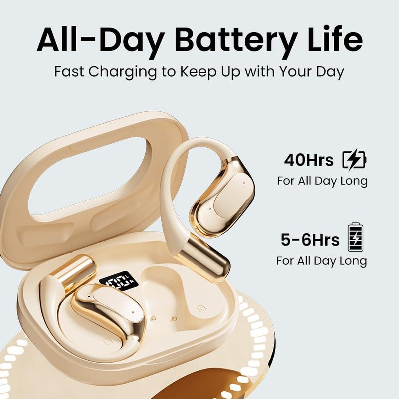 Jacuate Open Ear Wireless Bluetooth Headphones, Pain-Free Air Conduction Ear Buds with LED Digital Display Charging Case, 40H Playtime，Sweat Resistant for Running, Safe Driving, and Extended Daily Use - Image 5