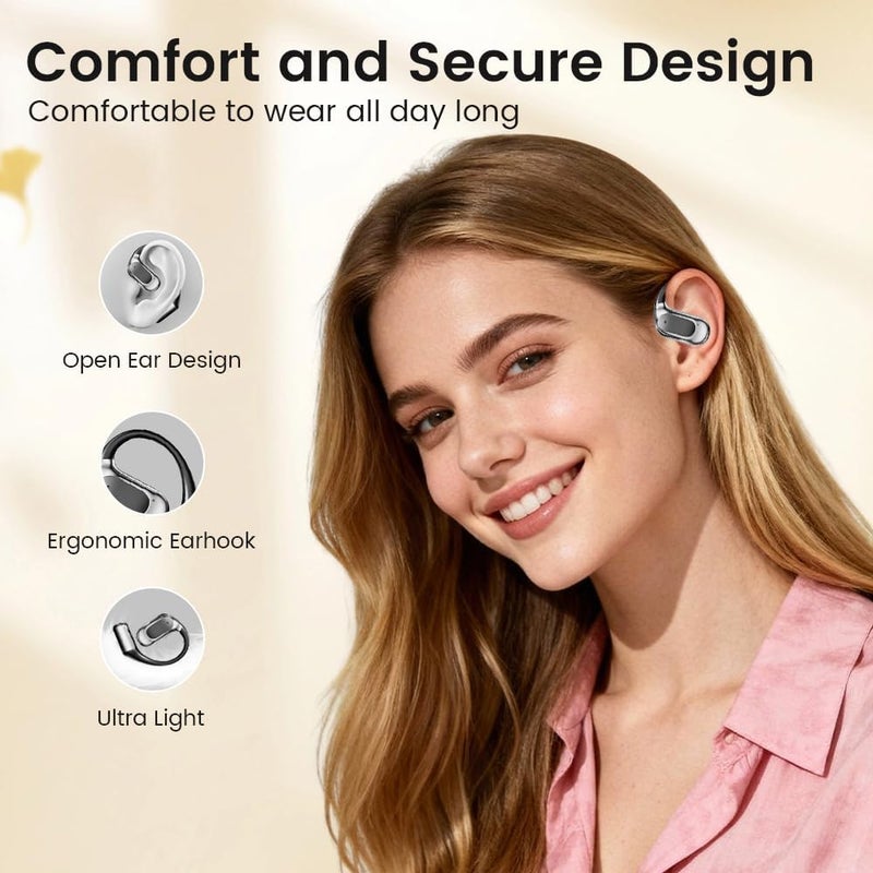 Jacuate Open Ear Wireless Bluetooth Headphones, Pain-Free Air Conduction Ear Buds with LED Digital Display Charging Case, 40H Playtime，Sweat Resistant for Running, Safe Driving, and Extended Daily Use - Image 2