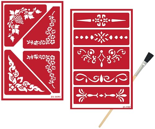 Trendzeen 2 Reusable Glass Etching Stencils - Victorian Corner, Ornate Border Themed Stencil - Vintage, Simple Modern, Classic Theme Design - Set Includes Brush - Image 1