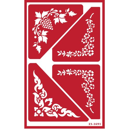 Trendzeen 2 Reusable Glass Etching Stencils - Victorian Corner, Ornate Border Themed Stencil - Vintage, Simple Modern, Classic Theme Design - Set Includes Brush - Image 5