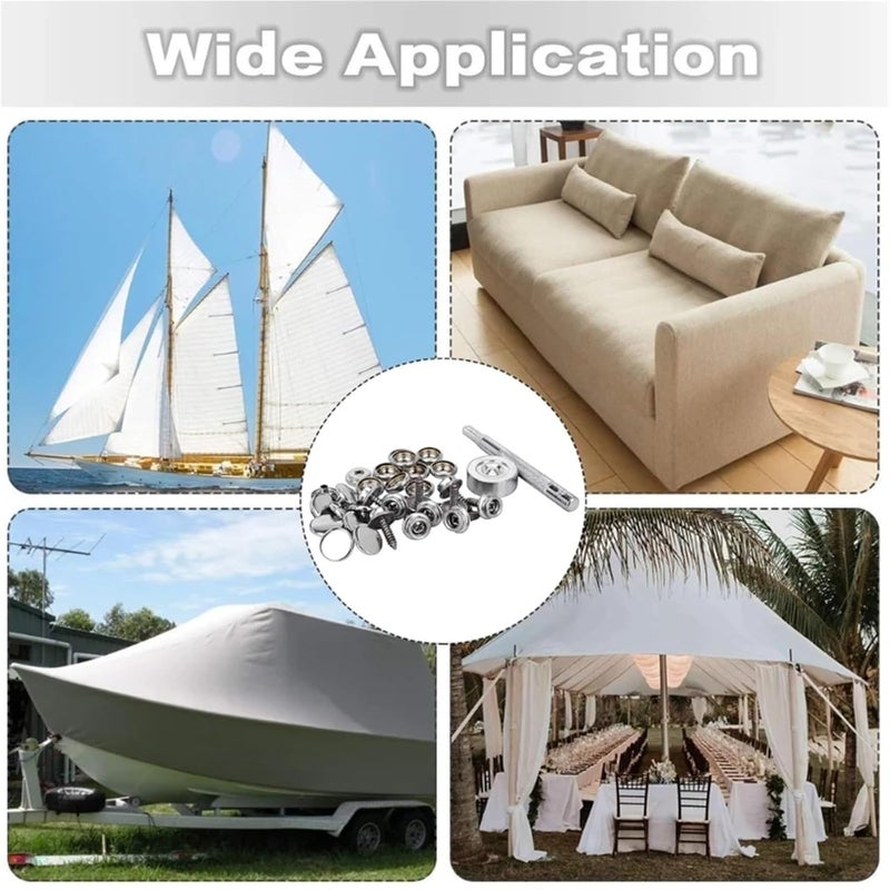 All user group compatible 50Sets Heavy Duty Snap Fasteners Kit Canvas,Screw Snaps,Boat Cover,Carpet with Setting Tool for Transit & use compatible - Image 5