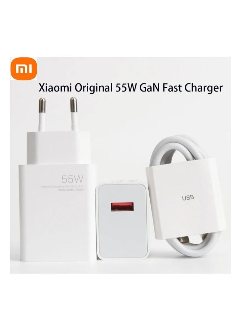 Generic - Xiaomi Mi 11 Charger 55W GaN Charger Adapter Quick Fast Charging Turbo Charge With 6A Type-C Cable For Xiaomi 11 /10 / 10 Lite Redmi Note 9 Pro 10 K40 30 Pro - Image 1