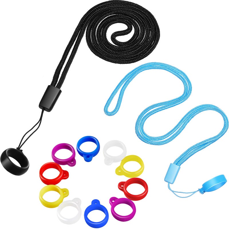 Shappy 14 Anti-Lost Necklace Lanyard Include 2 Neck Lanyard Strap with 12 Pieces Anti-Lost Silicone Rubber Ring Pen Silicone Lanyard Holder - Image 1