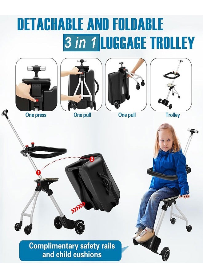 GoldenLike Kids Luggage,20" Kids Ride on Travel Suitcase with Child Seat,Children's Carry-On  Luggage with Detachable Trolley,3-in-1 Kids Trolley Case Ride-on Suitcase for Toddler Baby Travel Flight  - Image 2