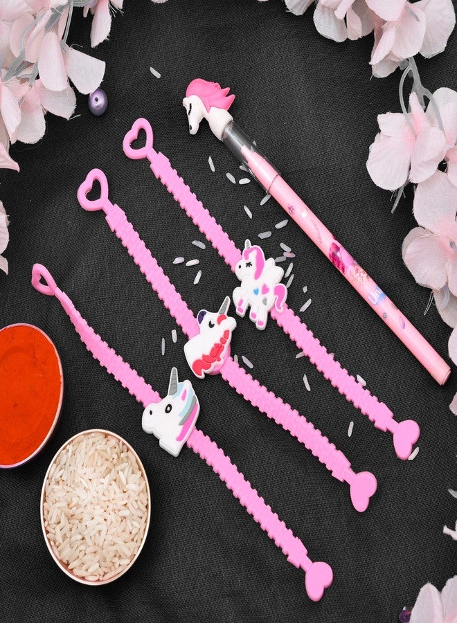 Pride Store Pack of 3 Cute Unicorn Rakhis for kids and 1 cute Pencil with Roli Chawal, Rakhi for Kiddo, Kids, Younger Brother, Bro, Kids, Child, Youngster, Little one, Baby, Baby boy, Baby girl - Image 2