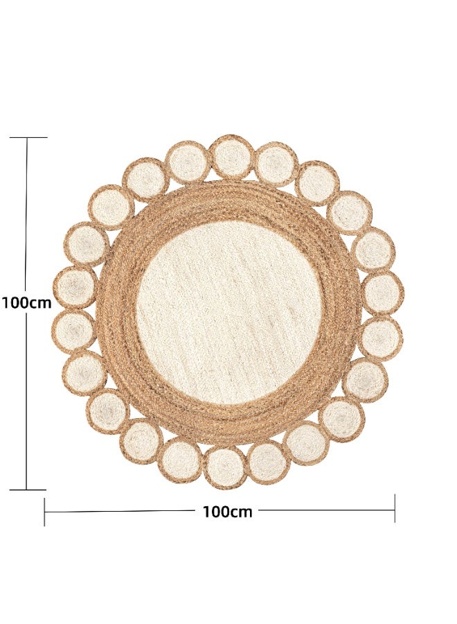 XICEN Hand-Braided Jute Area Rug 100*100cm, Bohemian Indoor Carpet, for Bedroom, Kitchen, Living Room, Home Decor - Image 3