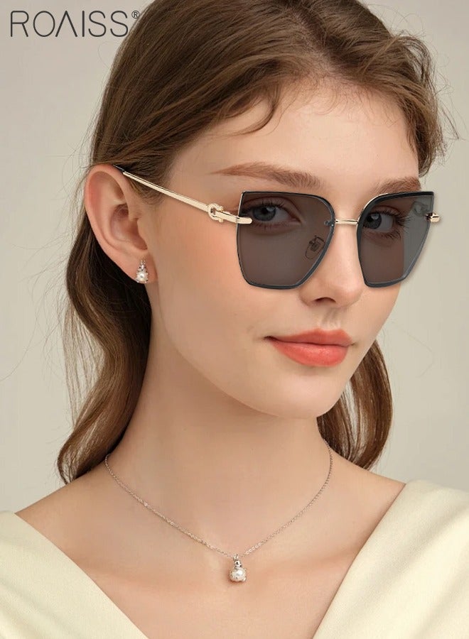 رويس نظارة شمسية مربعة بدون إطار للنساء، نظارة الشمس الواقية من الأشعة فوق البنفسجية 400 مع معابد معدنية، ظلال شمسية عصرية كبيرة الحجم مضادة للوهج مع حافظة النظارة، 61 مم - Image 2