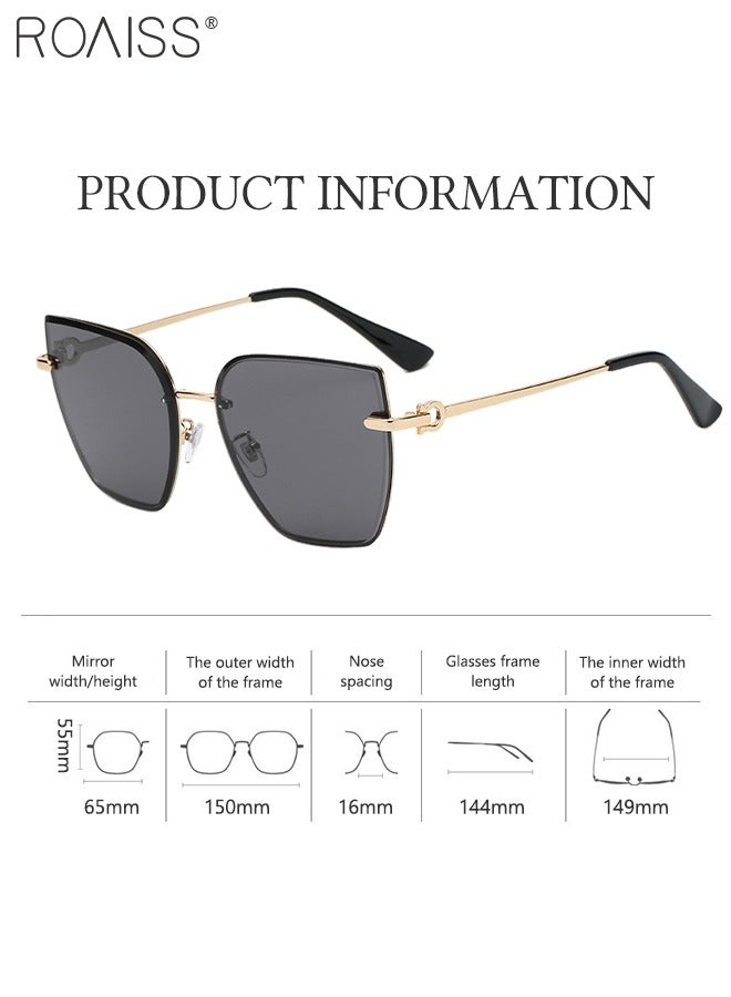 رويس نظارة شمسية مربعة بدون إطار للنساء، نظارة الشمس الواقية من الأشعة فوق البنفسجية 400 مع معابد معدنية، ظلال شمسية عصرية كبيرة الحجم مضادة للوهج مع حافظة النظارة، 61 مم - Image 4