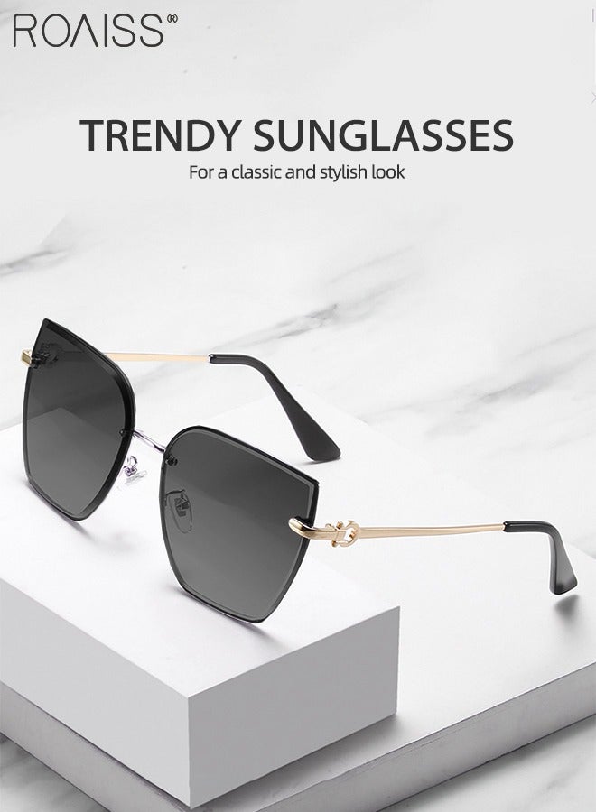 رويس نظارة شمسية مربعة بدون إطار للنساء، نظارة الشمس الواقية من الأشعة فوق البنفسجية 400 مع معابد معدنية، ظلال شمسية عصرية كبيرة الحجم مضادة للوهج مع حافظة النظارة، 61 مم - Image 3