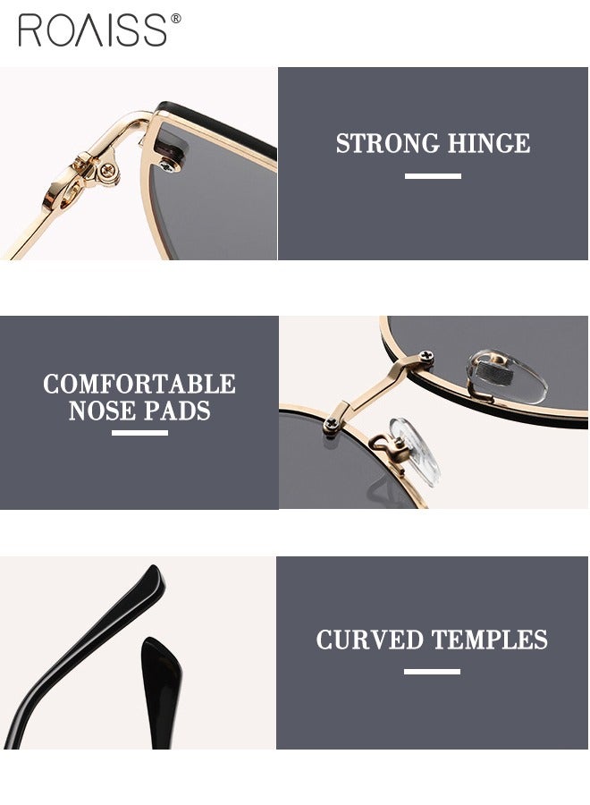 رويس نظارة شمسية مربعة بدون إطار للنساء، نظارة الشمس الواقية من الأشعة فوق البنفسجية 400 مع معابد معدنية، ظلال شمسية عصرية كبيرة الحجم مضادة للوهج مع حافظة النظارة، 61 مم - Image 5
