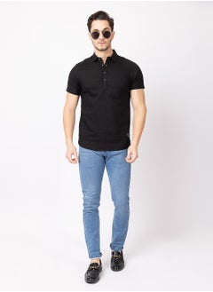 OCTAVE Octave Men's Linen-Cotton Knited T-Shirt,Black  - Image 1