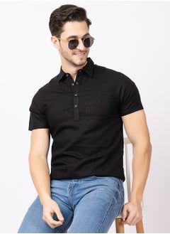OCTAVE Octave Men's Linen-Cotton Knited T-Shirt,Black  - Image 2
