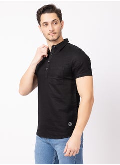 OCTAVE Octave Men's Linen-Cotton Knited T-Shirt,Black  - Image 4